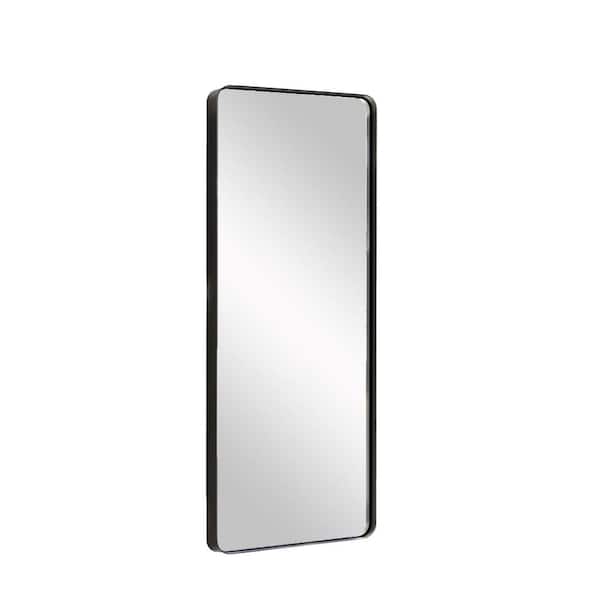 Unbranded Black 28 in W x 71 in. H Aluminum Alloy Rounded Rectangle Mirror for Living Room