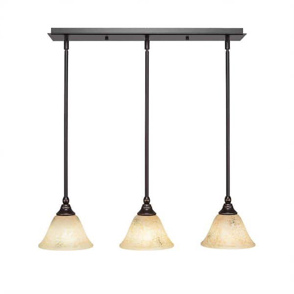 Unbranded Livingston 100-Watt 3 Light Dark Granite Linear Pendant Light with 7 in. Italian Marble Glass Shades No Bulbs Included
