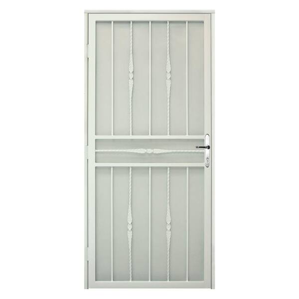 Unique Home Designs 36 in. x 80 in. Cottage Rose Navajo White LH Recessed Mount Security Door with Expanded Screen and Nickel -DISCONTINUED