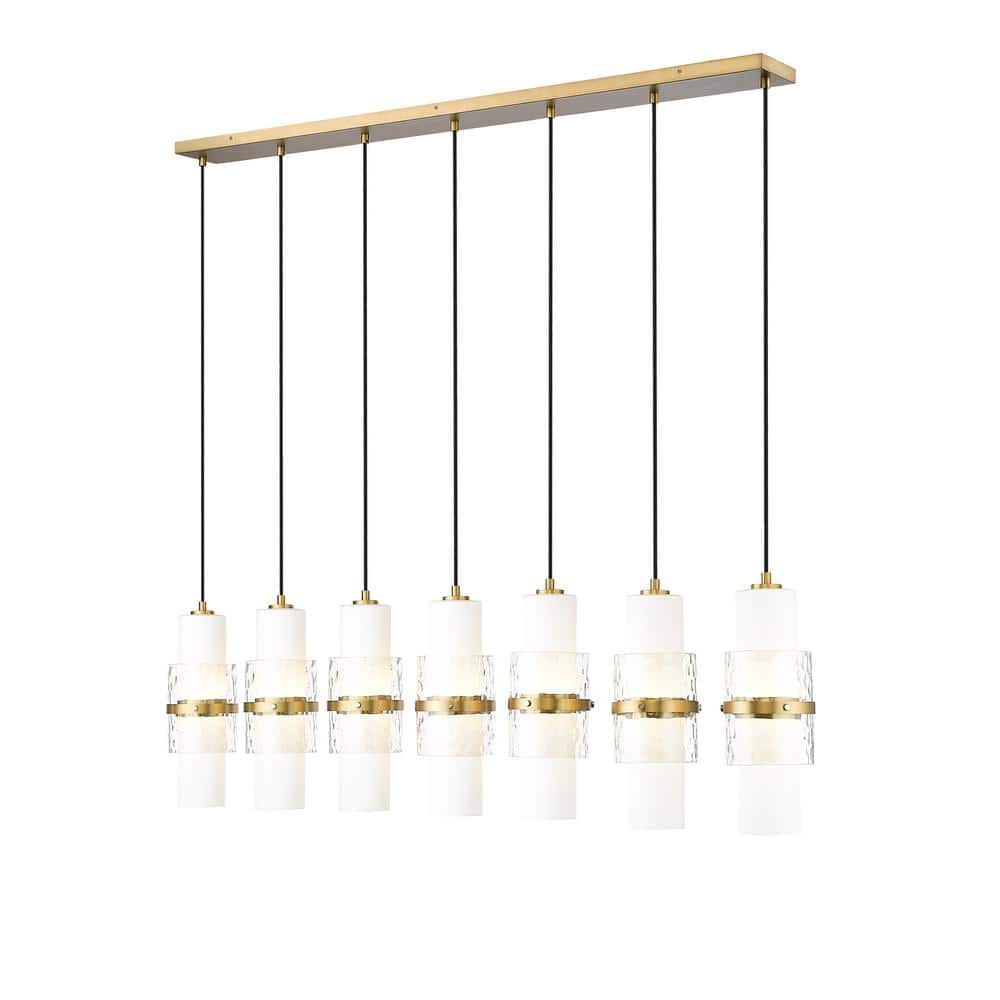 Cayden 54 in. 7-Light Modern Gold Linear Chandelier with Clear Plus Etched 