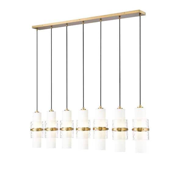 Unbranded Cayden 54 in. 7-Light Modern Gold Linear Chandelier with Clear Plus Etched Opal Glass Shades