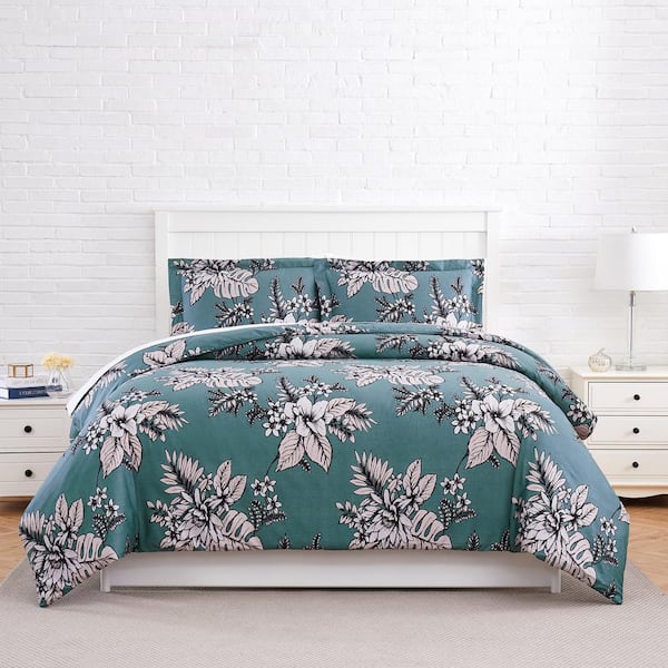 SOUTHSHORE FINE LINENS Flora 3-Piece Blue King/California King Cotton Duvet Cover Set