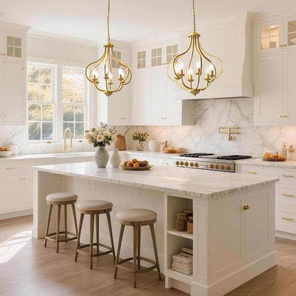 Emeritpro 6-Light Light Gold Traditional Chandelier with Candle