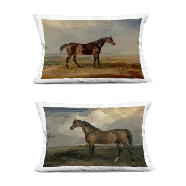 Stupell Industries Horses in Desolate Terrain Brown Print Polyester 14 in. X 20in. Throw Pillow, Set of 2