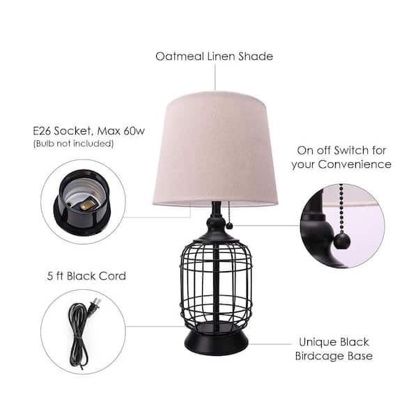Merra 18 In Black Cage Table Lamp With, Baiter Table Lamp Gray Wire