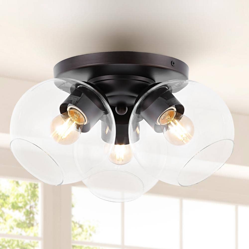 Farmhouse Rustic 11.5" LED Ceiling Light in Oil Rubbed Bronze with Clear Glass Globe