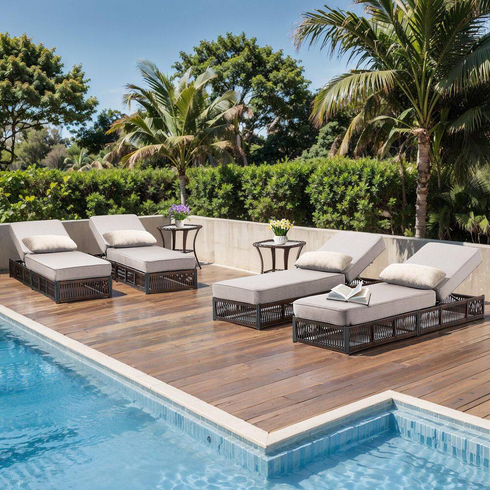Moonluxe Brown 6-Piece Wicker Outdoor Chaise Lounge with 5 In. Thick Olefin Beige Cushions Patio Lounge Chair price history on PriceWatchPro