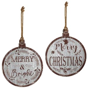 Merry Christmas and Merry and Bright Wall Signs-14 ''-Gray and Brown-Set of 2