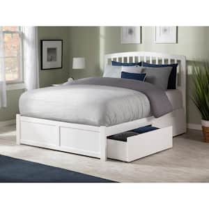 Richmond White Queen Solid Wood Storage Platform Bed with Flat Panel Foot Board and 2 Bed Drawers