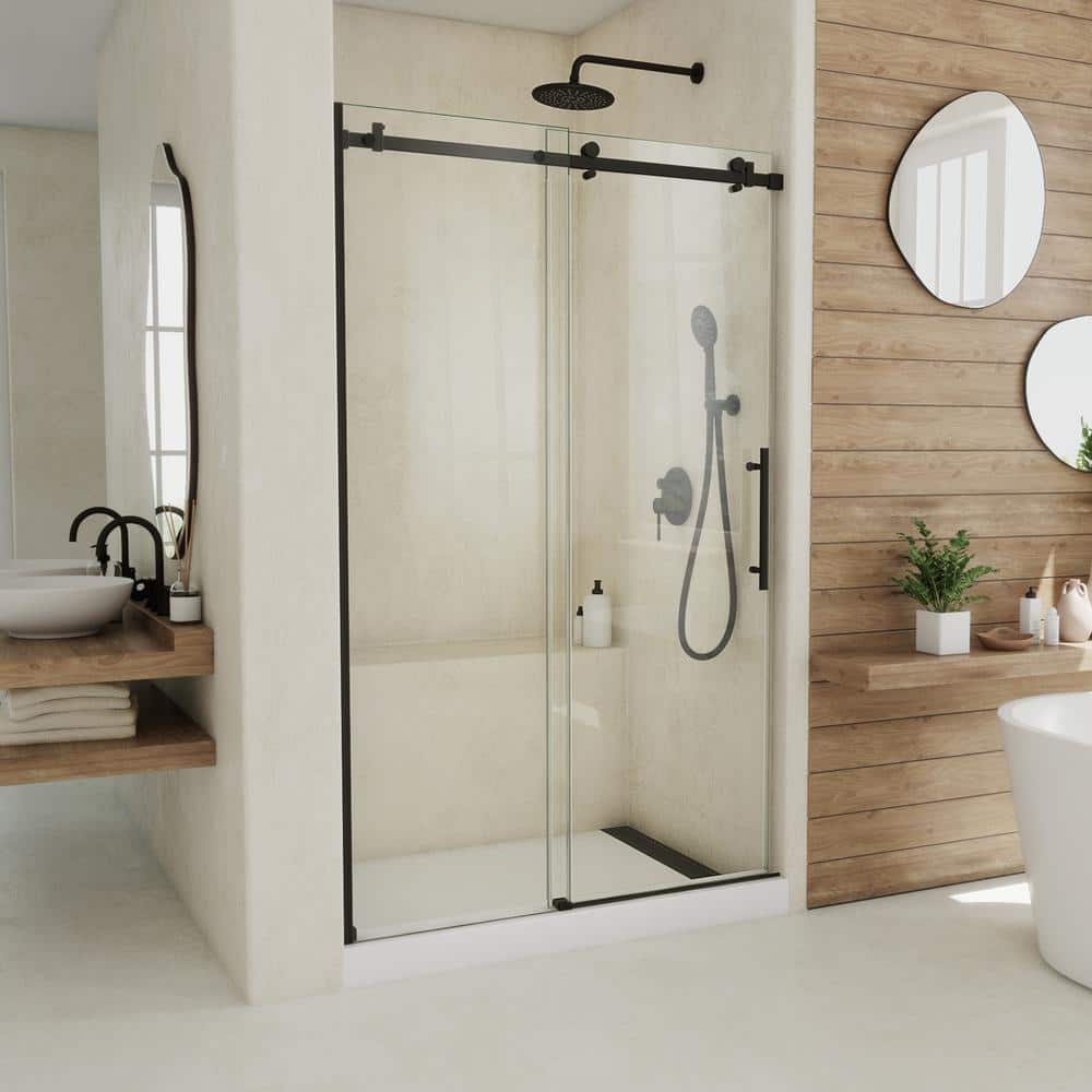Seneca 48'' Frameless Clear Tempered Glass Sliding Shower Door