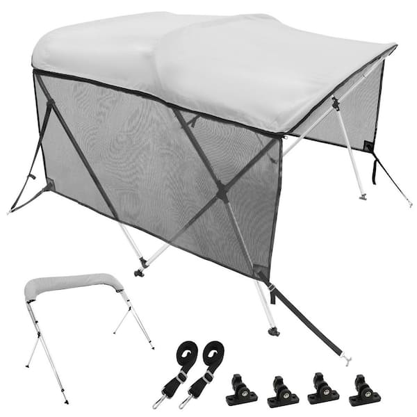 3-Bow Bimini Boat Cover, 600D Polyester Shade, Aluminum Frame, Removable Mesh, 6 ft. L x 46 in. H x 61 in. 66 in. W