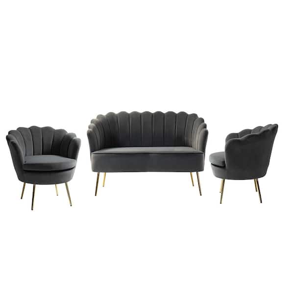 JAYDEN CREATION Yeran 52 in. 3 Piece Grey Living Room Set