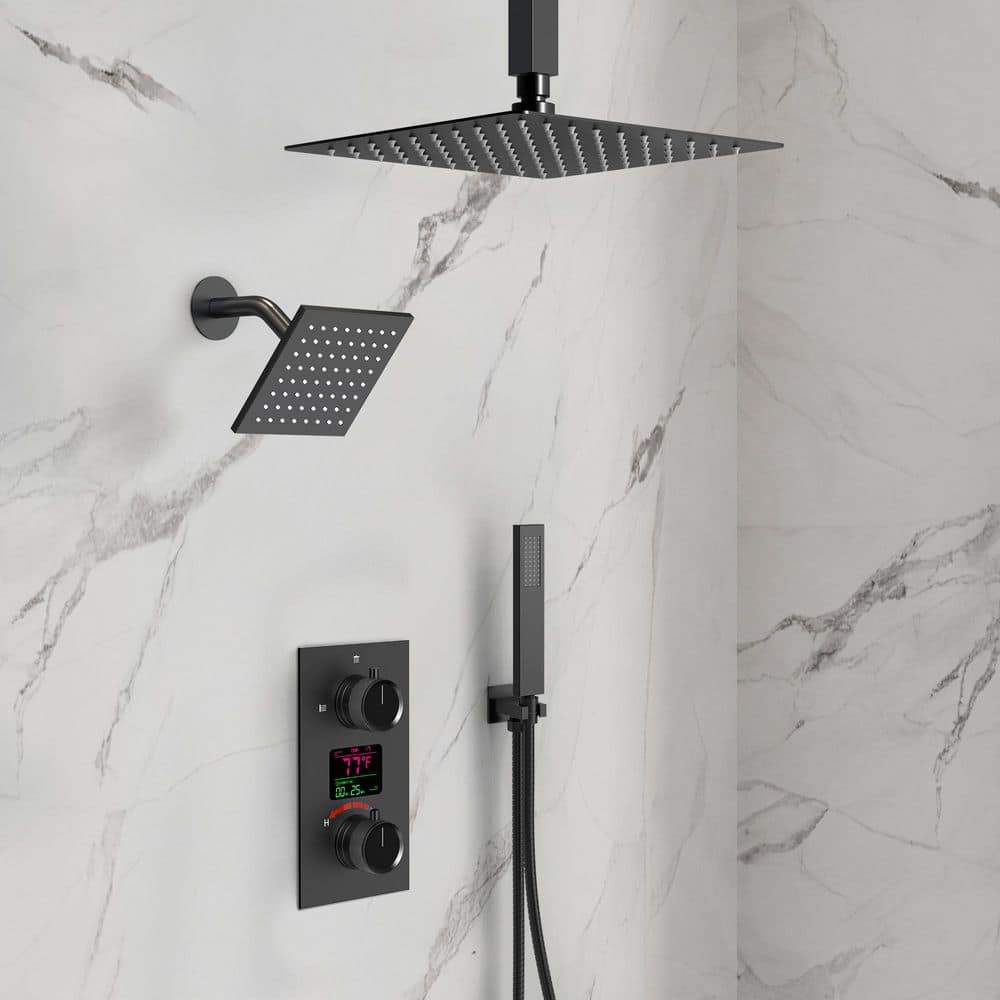 YAWWALK 3-Spray 12 and 6 in. Dual Shower Head and Handheld Shower