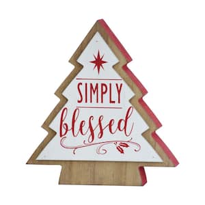 6.625 in. Wood Christmas Tree Shaped Tabletop Photo Holder with Simply Blessed Text