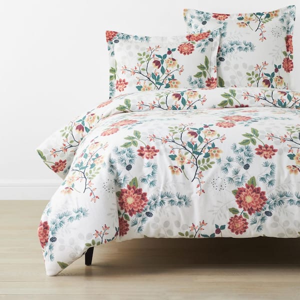 Company Cotton Vintage Blooms Velvet White Multi Queen Flannel Duvet Cover