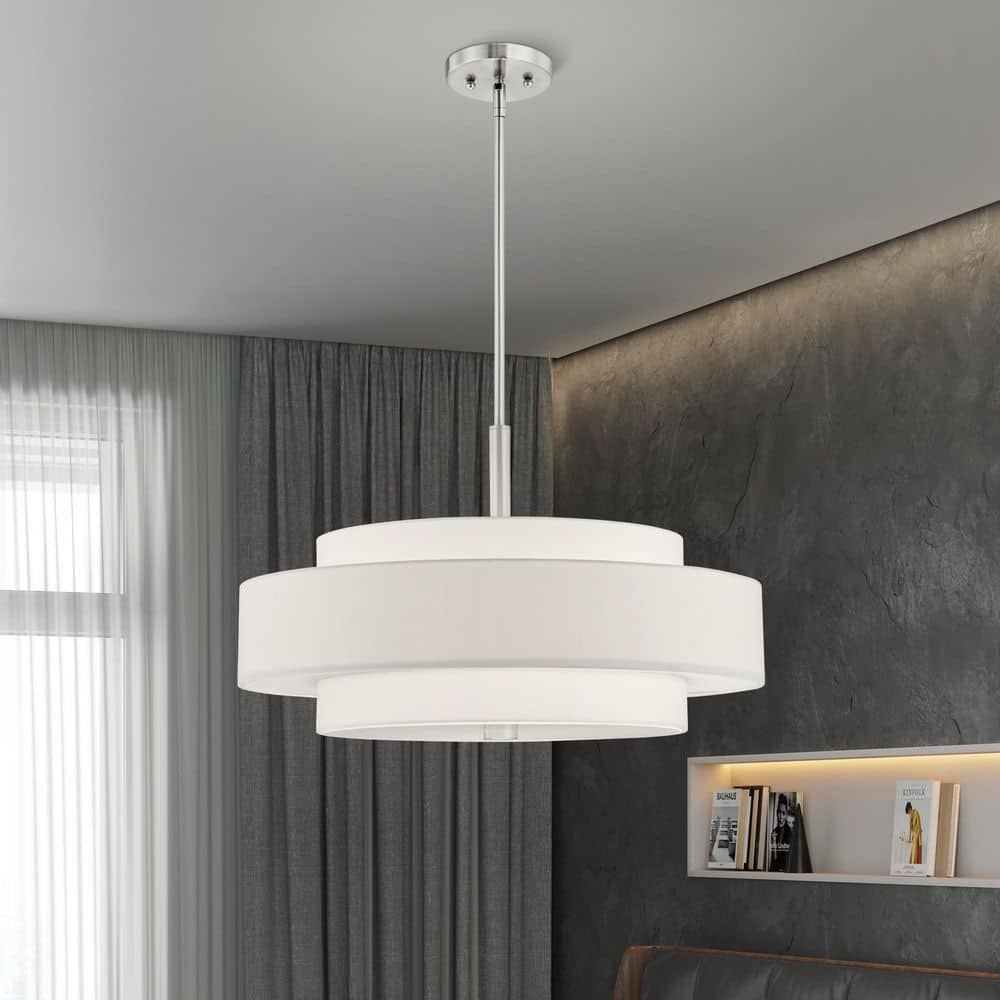 Sheffield Contemporary 5-Light LED Drum Pendant in Brushed Nickel