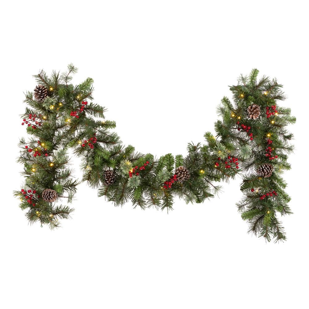 National Tree Company 9 ft. Iced Berry Pine Artificial Christmas Garland with LED Lights