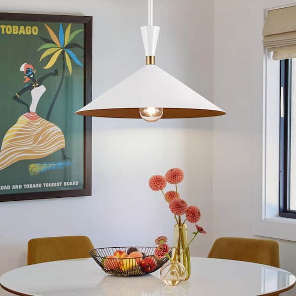 LLHZSY Detroit 14.96 in. 1-Light Classic Dome White Cone Hanging Pendant Light for Kitchen Island