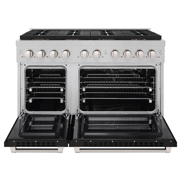 48 in. 6.7 cu. ft. Paramount Gas Range with 8-Burner DuoPro Cooktop and Dual Ovens in Satin Stainless with Black Matte