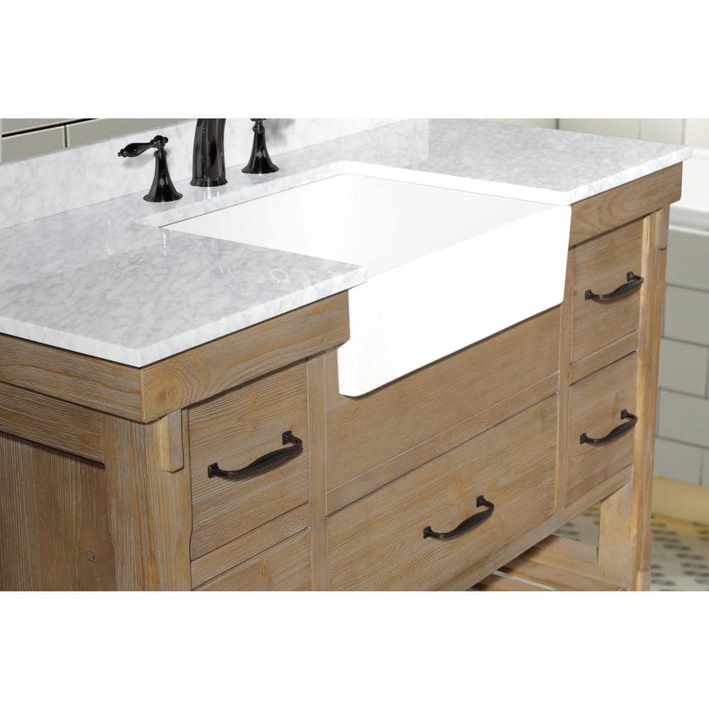 Marina 48" Weathered Fir Farmhouse Bathroom Vanity with Carrara Marble Top