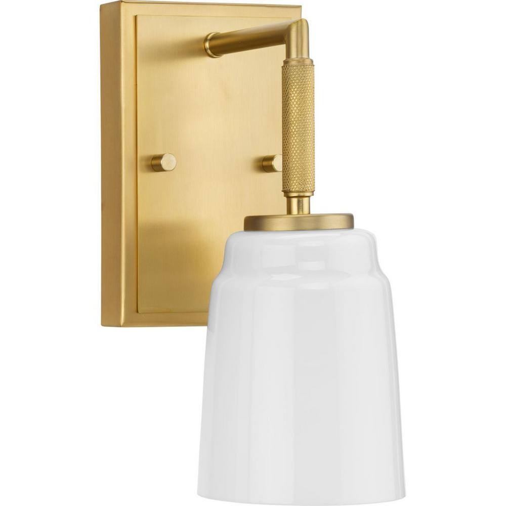 Brushed Gold and Opal Glass Industrial Vanity Light