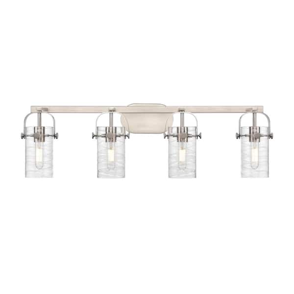 Pilaster II Cylinder 34.88 in. 4-Light Satin Nickel Vanity Light with Glass Shade