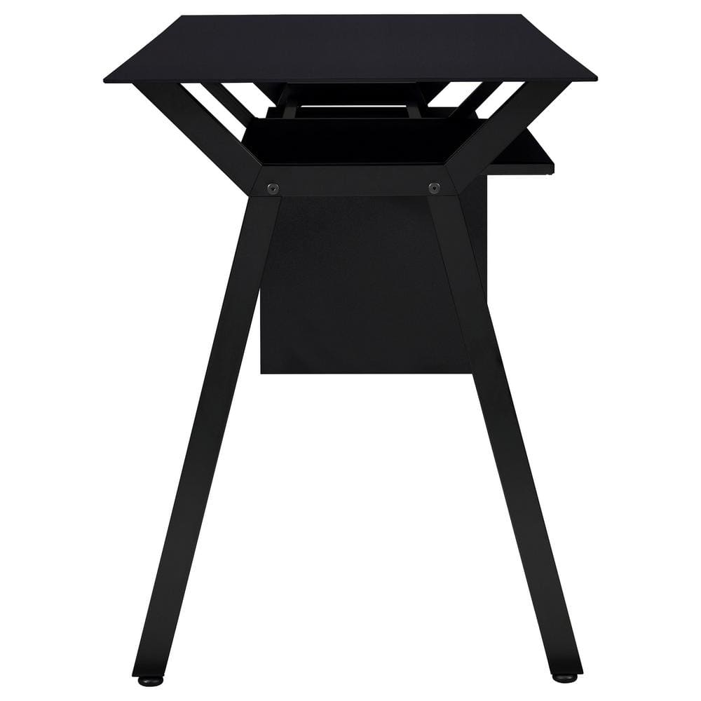 Transitional Black 55" Home Office Desk with Keyboard Tray and Drawers