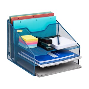 12.5 in. L x 11.5 in. W x 9.5 in. H File Organizer Desk Organizer Paper Tray Metal, Turquoise