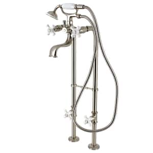 Kingston 3-Handle Freestanding Tub Faucet with Supply Line and Stop Valve in Brushed Nickel
