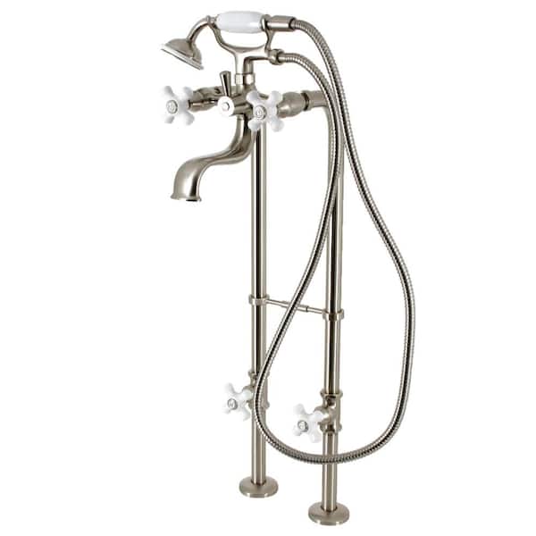Kingston Brass Kingston 3-Handle Freestanding Tub Faucet with Supply Line and Stop Valve in Brushed Nickel