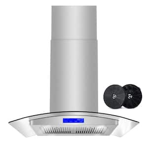 30 in. Ductless Island Range Hood in Stainless Steel with LED Lighting and Carbon Filter Kit for Recirculating