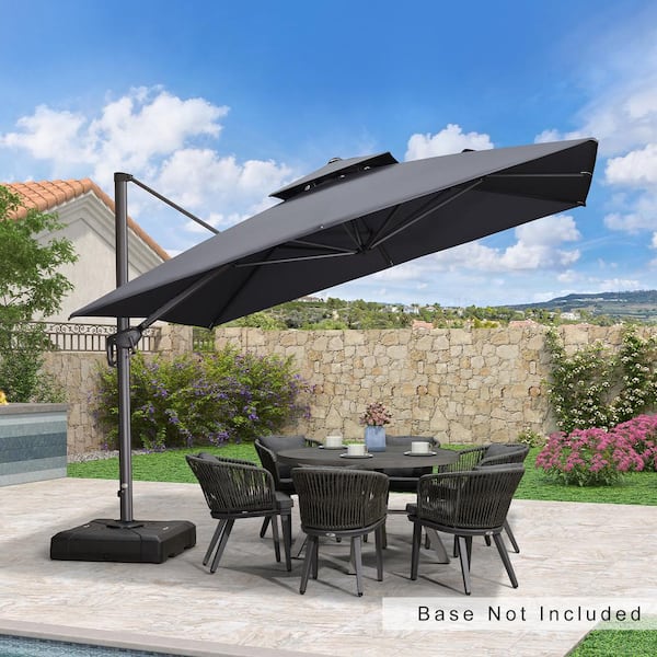 PURPLE LEAF 11 ft. Square Double Top Outdoor Aluminum 360° Rotation Cantilever Patio Umbrella in Gray