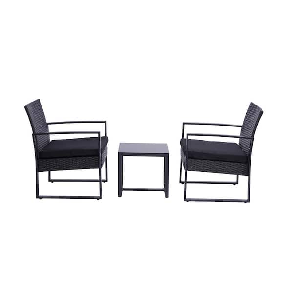 Angel Sar 3-Piece Metal Patio Conversation Set with Cushion and Coffee Table