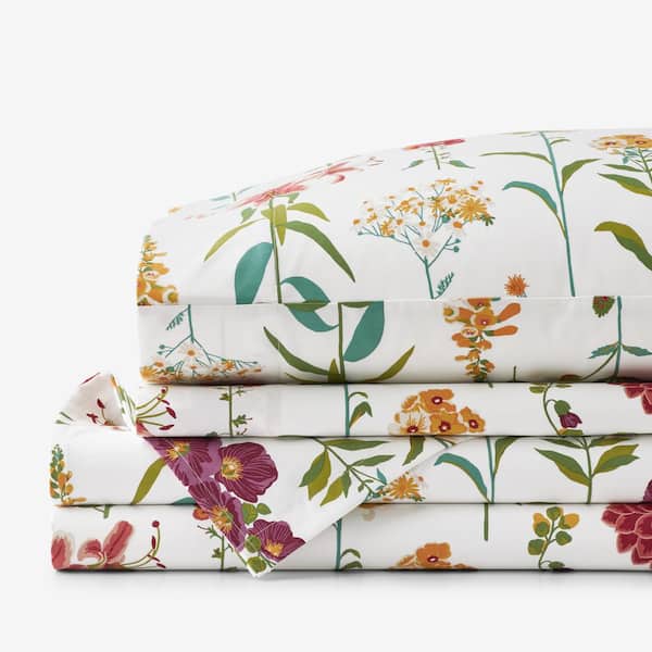 The Company Store Legends Hotel Ivory Multi Flower Garden Wrinkle-Free Sateen Queen Sheet Set
