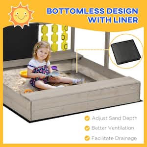45 in. Lx 45in. W Kids Wooden Sandbox Adjustable CoverandSeat Chalkboard Drawings Game House Gift Beach Outdoor Playset
