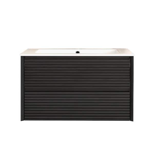 36 in. W x 18 in. D x 20 in. H Single Sink Wall-Mounted Bath Vanity in Dark Oak with White Ceramic Top