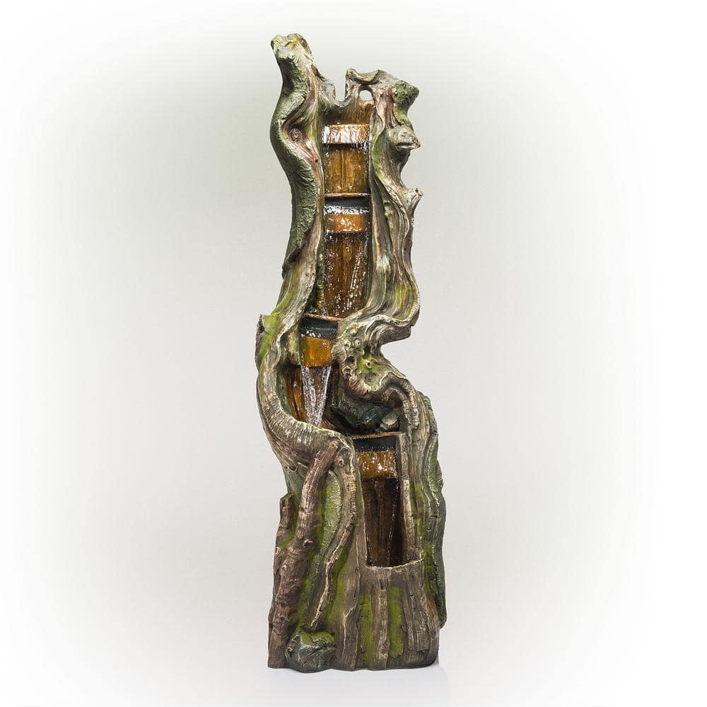 79 in. Tall Outdoor Tree Trunk Waterfall Floor Fountain with LED Lights