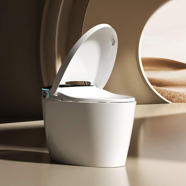 Tankless Smart Toilet Elongated 1.28 GPF Bidet Toilet with Auto Flush Warm Water Foot Sensor Operation in White