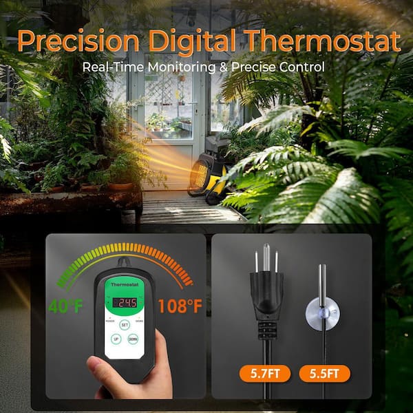 Phewnyzo 1500W Outdoor Greenhouse Heater w Digital Thermostat