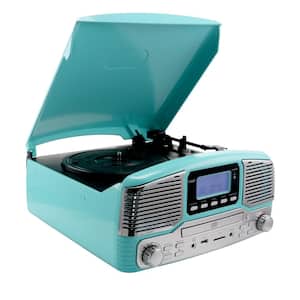 Retro Record Player with Bluetooth and 3-Speed Turntable in Turquoise