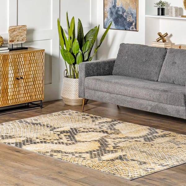 Alexandrine Modern Snake Print Area Rug Beige 4' ft. x 5' 7" ft. Area Rug