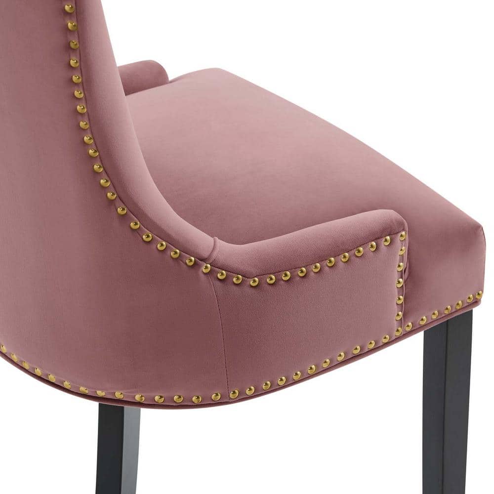 Dusty Rose Velvet Upholstered Side Chair with Wood Legs