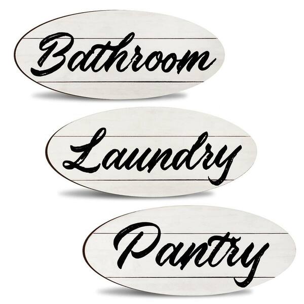 3 Pack Rustic Wood Farmhouse Wall Decor Sign Set Vintage Finish Bathroom Laundry Pantry Hanging Art Plaques