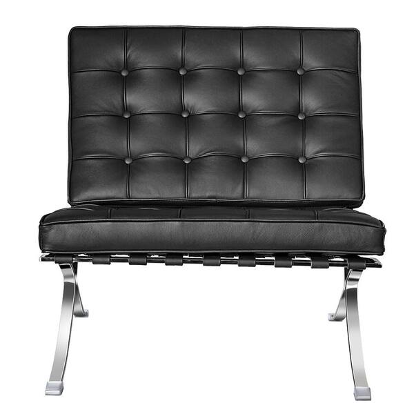 LY & S Collection Black Genuine Leather Foldable Lounge Chair