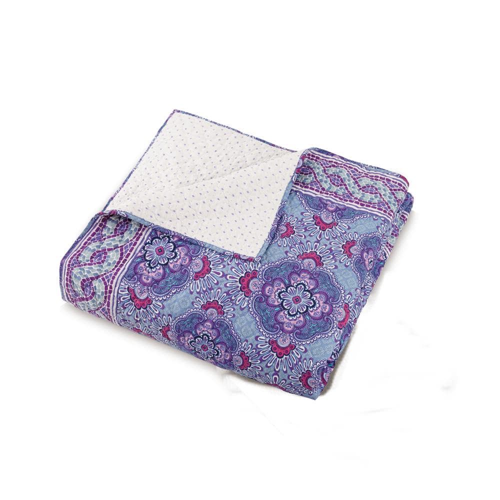 Purple Geometric Cotton Reversible Full/Queen Quilt Set