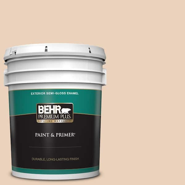 BEHR PREMIUM PLUS 5 gal. #T14-2 South Peach Semi-Gloss Enamel Exterior Paint & Primer