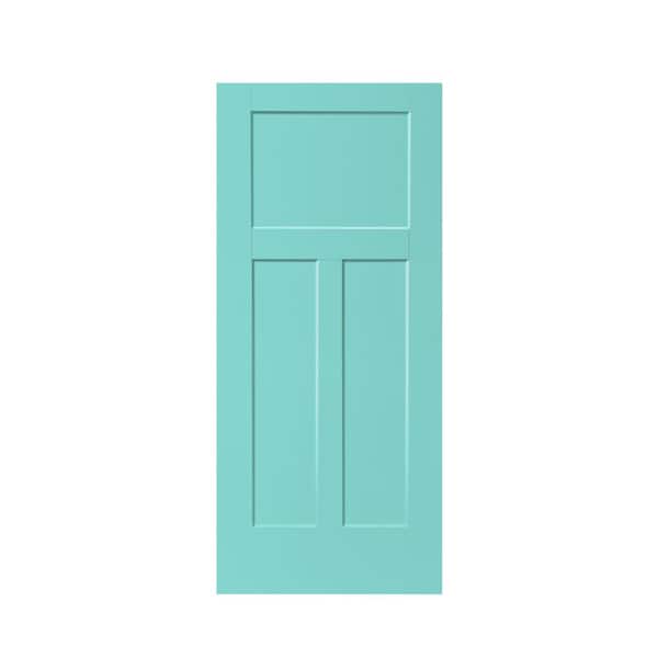 CALHOME 36 in. x 80 in. 3-Panel Mint Green Stained Composite MDF Interior Barn Door Slab