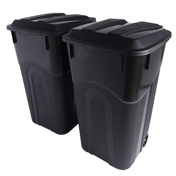 Unbranded 32 Gal. Black Rolling Outdoor Garbage/Trash Can with Wheels and Lid (2-Pack)