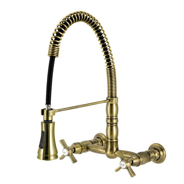 Millennium 15.94 in. H 2-Handle Wall Mount Standard Kitchen Faucet in Antique Brass