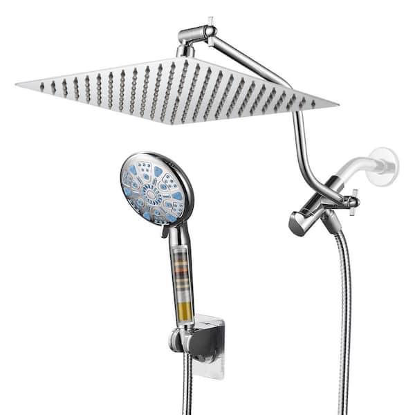 Rain 9-Spray Wall Mounted Dual Shower Head and Handheld Shower Head w/ Filter 2.5 GPM 10 in. Fixed Shower Head in Chrome